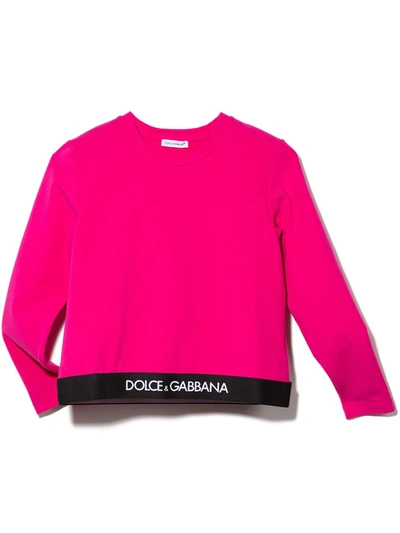 Dolce & Gabbana Kids' Girl's Logo Taped Stretch Cotton Shirt In Pink
