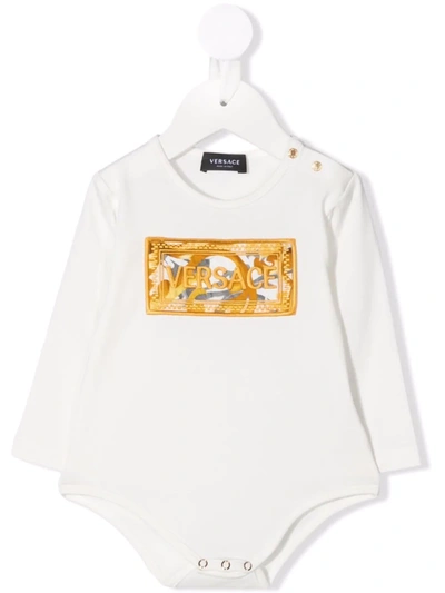 Versace Embroidered-logo Babygrow In White