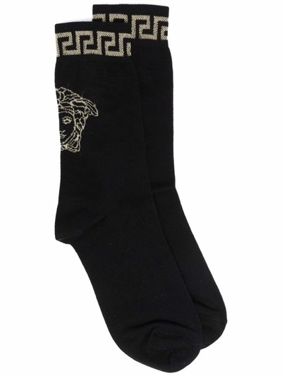 Versace Medusa-motif Intarsia-knit Socks In Black