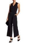 Nina Leonard Solid Tie Waist Jumpsuit In Black