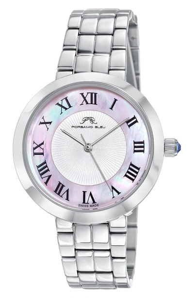 Porsamo Bleu Helena Mother Of Pearl Bracelet Watch, 36mm In Silver-baby Pink