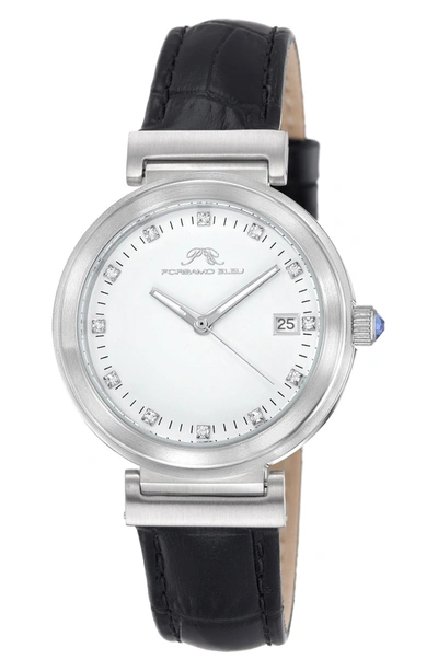 Porsamo Bleu Dahlia Leather Strap Watch, 34mm In Silver-black