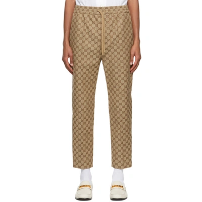 Gucci Gg Cotton Blend Canvas Jogging Pants In Nude & Neutrals