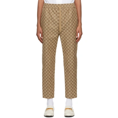 Gucci Gg Cotton Blend Canvas Jogging Trousers In Nude & Neutrals