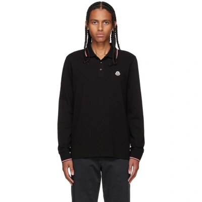 Moncler Long Sleeves Cotton Piquet Polo Shirt In Black