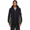 SACAI NAVY & KHAKI SPONGE SWEAT MA-1 ZIP-UP HOODIE