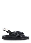 MARNI MARNI LEATHER AND FABRIC SANDAL,FBMS013101 P434500N99