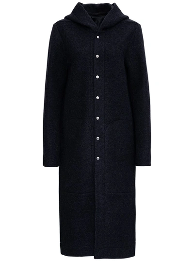 Rick Owens Long Coat In Wool Blend In Black