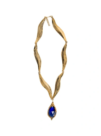 Alberta Ferretti Gold Colored Metal Necklace With Blue Stone