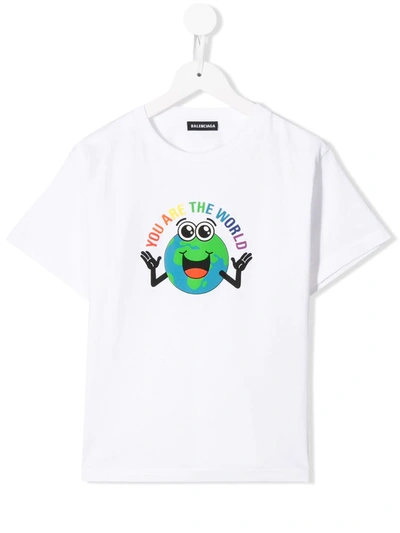 Balenciaga Kids' "you Are The World" T-shirt In White