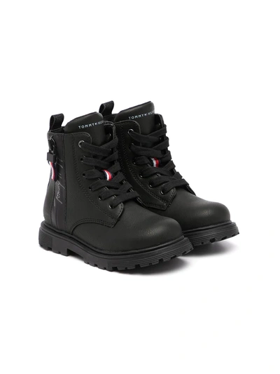 Tommy Hilfiger Junior Kids' Logo Lace-up Boots In Black