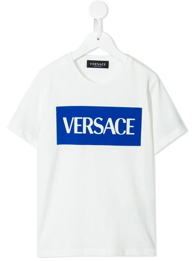 Versace Kids' Logo-print Short-sleeve Cotton T-shirt In White