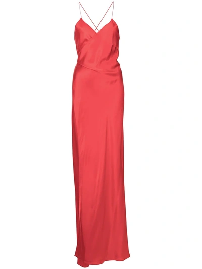 Michelle Mason Cross-strap Silk Wrap Gown In Rot