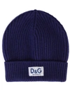 Dolce & Gabbana Logo-patch Virgin Wool Beanie In Blue