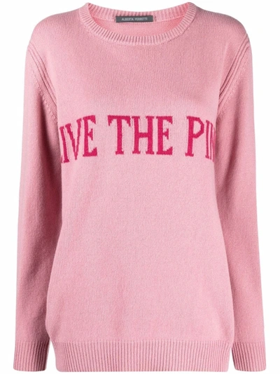 Alberta Ferretti Pink Slogan-print Knitted Jumper