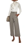 BRUNELLO CUCINELLI CROPPED BELTED PRINCE OF WALES CHECKED WOOL WIDE-LEG PANTS,3074457345626839652