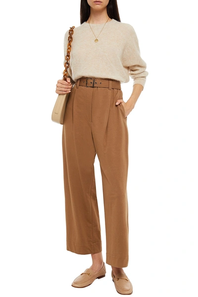 Brunello Cucinelli Belted Cotton-blend Jersey Straight-leg Pants In Camel