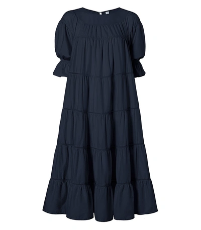 Merlette Paradis Open Tier Cotton Dress In Navy