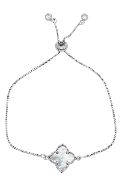 Adornia Pearl Floral Bolo Bracelet In Silver