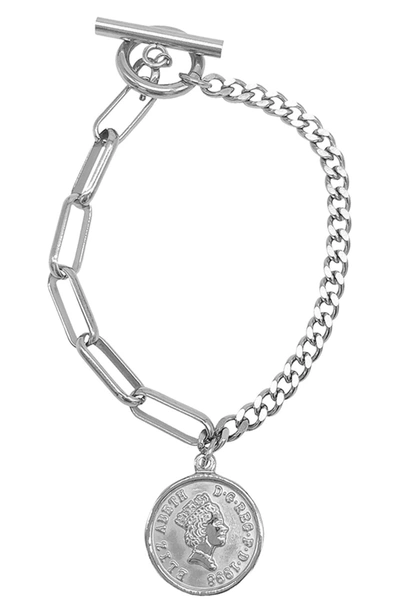 Adornia Coin Mixed Chain Bracelet In Silver