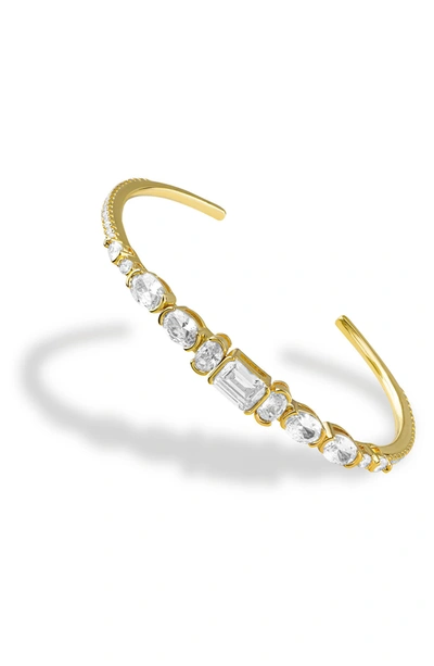 Cz By Kenneth Jay Lane Prong Set Mixed Cut Cz Open Cuff Bracelet In Clear/ Gold