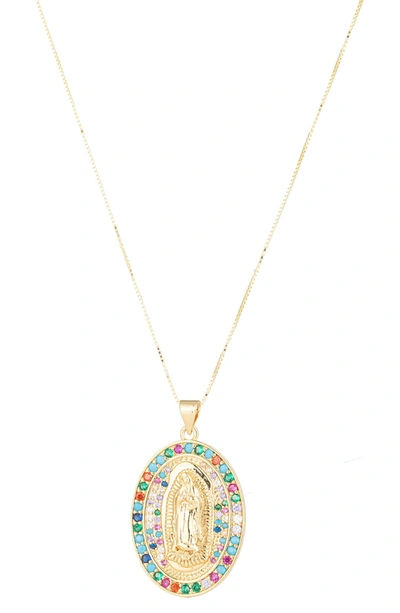 Eye Candy Los Angeles Gold Plate Colorful Cz Virgin Mary Pendant Necklace