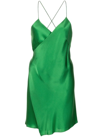 Michelle Mason Satin Wrap Mini Dress In Green