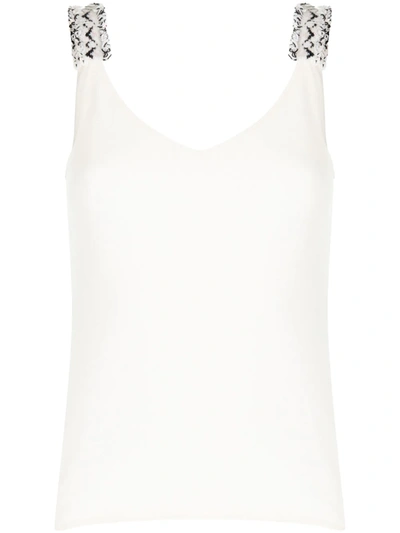 Pre-owned Chanel 2003 Frilled Straps Cashmere Tank Top In White