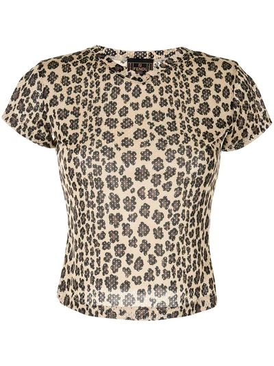 Pre-owned Fendi Leopard-print Perforated T-shirt In Black