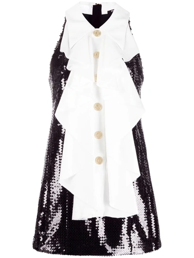 Balmain Ruffle-panel Sequinned Minidress In Black