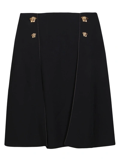 Versace Cady Mini Skirt W/ Medusa Button Details In Black