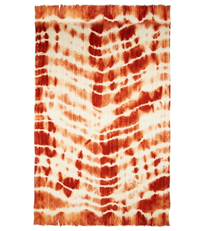 Alanui Piedras Rojas Fringed Tie-dyed Cable-knit Wool Blanket In Red