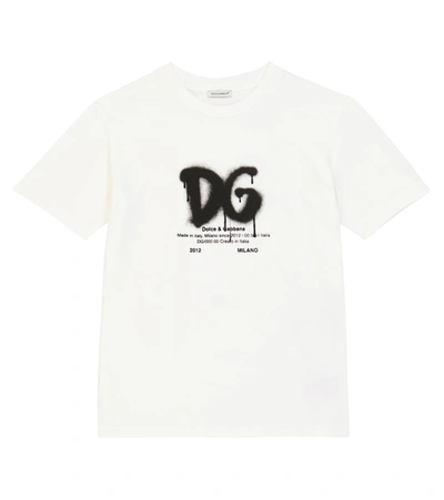 Dolce & Gabbana Kids' Boy's Drip Logo Cotton T-shirt In White
