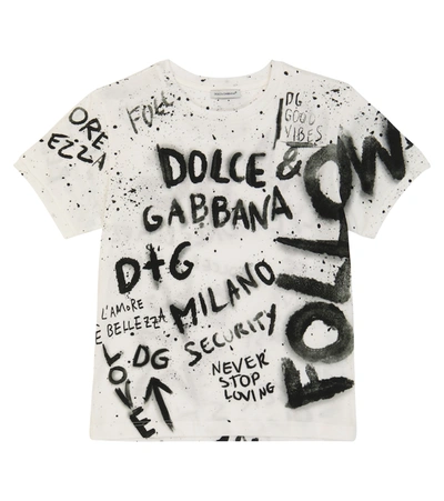 Dolce & Gabbana Kids' Printed Short-sleeved Cotton T-shirt In Bianco