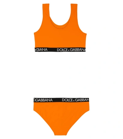 Dolce & Gabbana Babies' Logo比基尼 In Orange