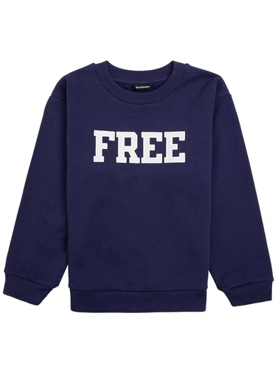 Balenciaga Kids' Blue Cotton Sweatshirt With Print In Navy