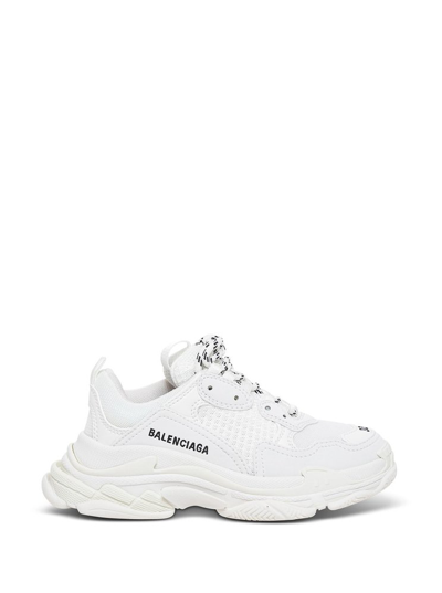 Balenciaga Kids' Triple S Faux Leather Lace-up Sneakers In White