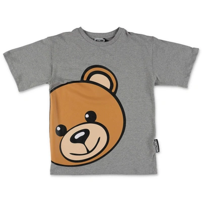 Moschino Kids' T-shirt Grigio Melange Teddy Bear In Jersey Di Cotone
