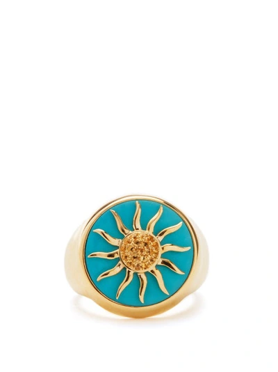 Yvonne Léon Soleil 9-karat Gold, Turquoise And Citrine Signet Ring
