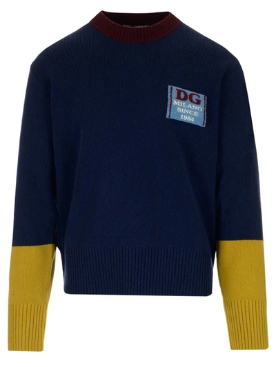 Dolce & Gabbana Wool Sweater With Logo Patch In Multicolour