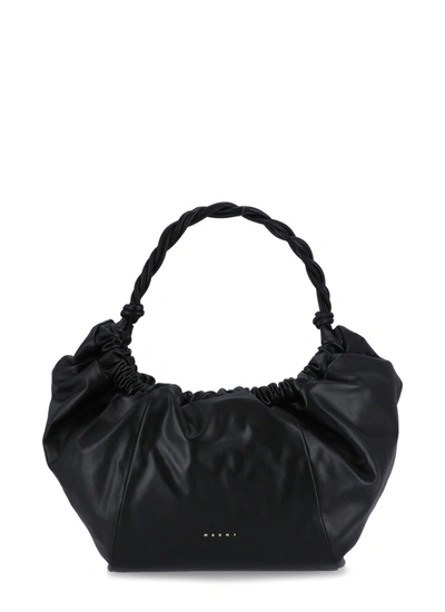 Marni Ruched Detail Shoulder Bag In Black