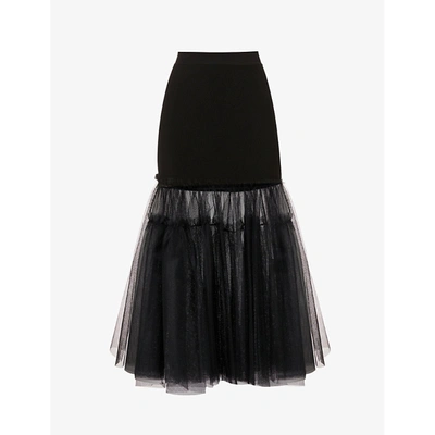 Alexander Mcqueen Womens Black Contrast-panel Knitted And Tulle Maxi Skirt Xs