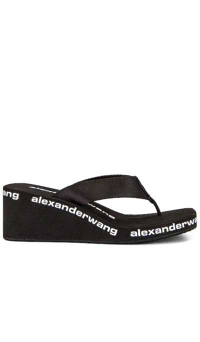 Alexander Wang Square Toe Logo Midsole Wedged Flip Flops In Black