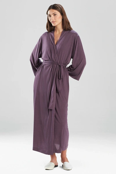 Natori Shangri-la Lightweight Wrap Robe With Kimono Sleeves In Heather Dark Plum