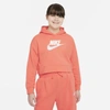 Nike Sportswear Club Big Kids' French Terry Cropped Hoodie (extended Size) In Magic Ember,white,pink Foam
