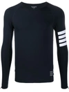 Thom Browne Navy Cotton 4-bar Long Sleeve T-shirt In Blue