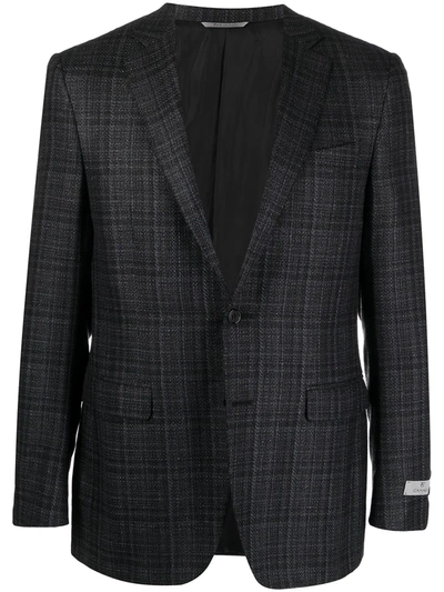 Canali Checked Wool Suit Jacket In Grey