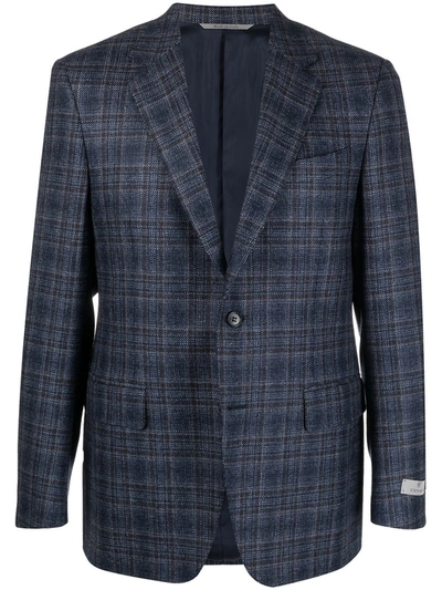 Canali Checked Wool Suit Jacket In Blue