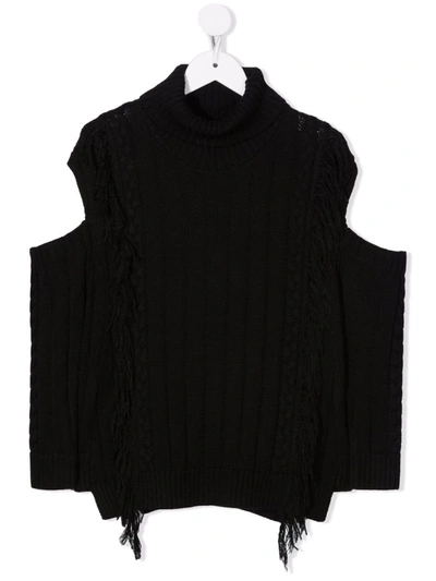Monnalisa Kids' Fringed Cable-knit Vest In Black