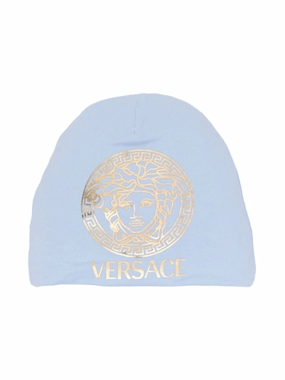 Versace Babies' 美杜莎头纹套头帽 In Blue